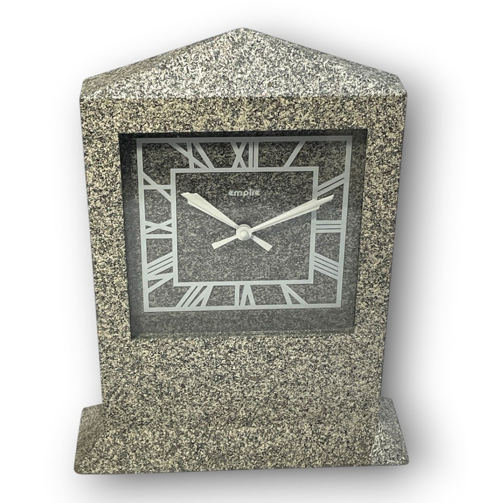 Vintage Empire Granite Faux Stone Mantel Clock Quartz Roman Numeral 14"